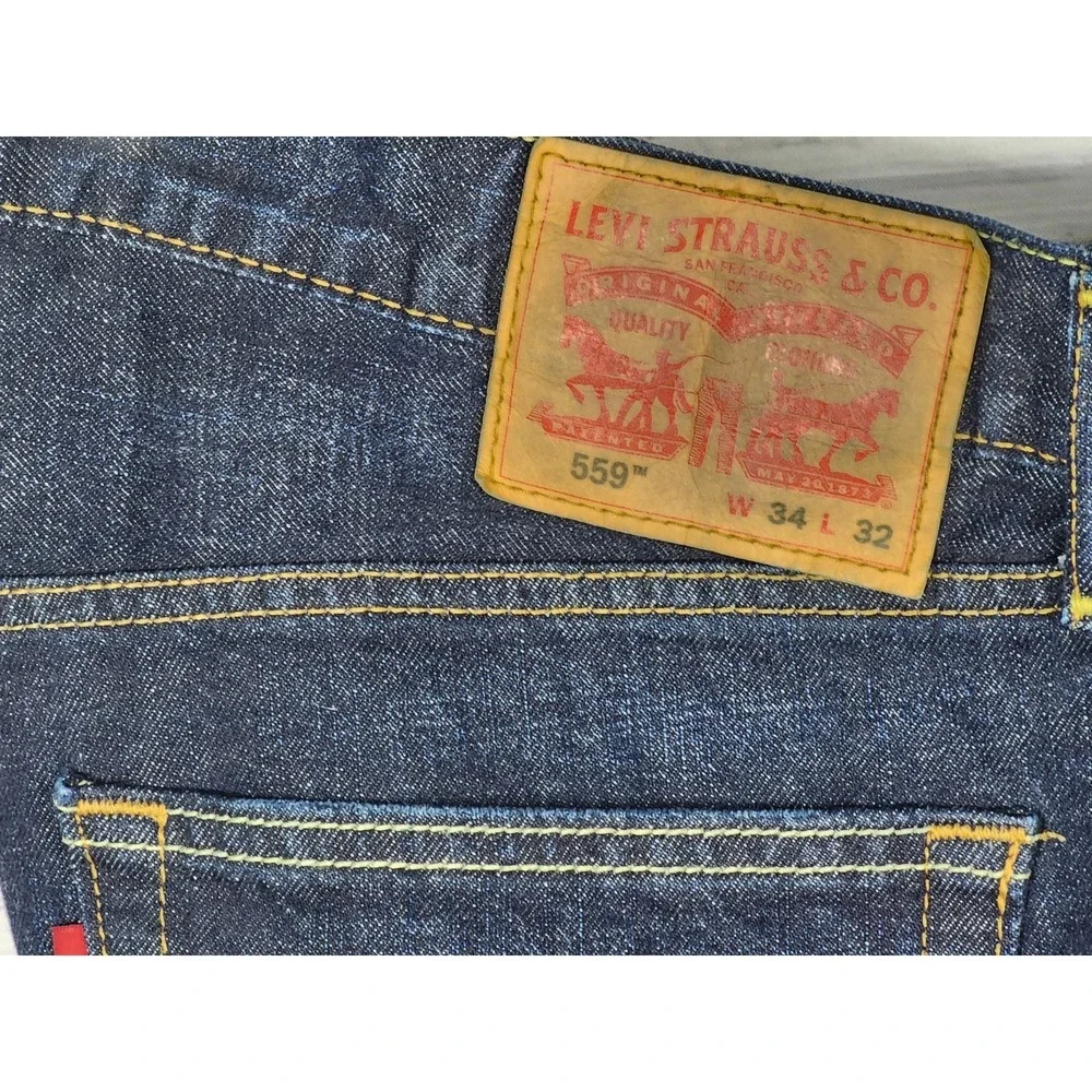 Levis 559 Relaxed Fit Blue Jeans Mens 34x32 Dark Wash Cotton Loose Denim Pants